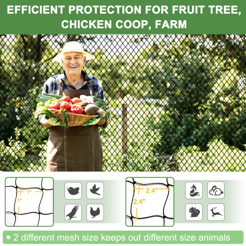 DQS Bird Netting - 50' x 50' Garden Netting with 1' Square Mesh for Chicken, Protect Blueberries, Fruit Trees from Deer, Squirrel for Farm, Orchard - Image 4